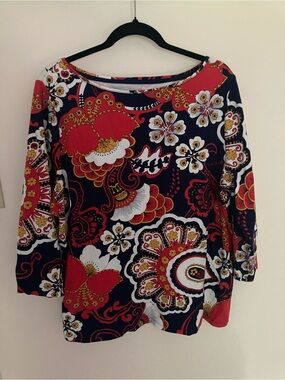 TALBOTS Cotton Long Sleeve Tee/ India Ink Multi